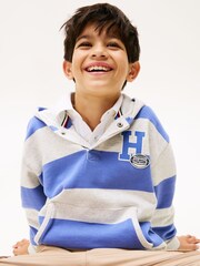Tommy Hilfiger Blue Varsity Stripe Concealed Placket Hoodie - Image 4 of 5