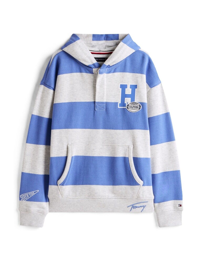 Tommy Hilfiger Blue Varsity Stripe Concealed Placket Hoodie - Image 5 of 5 Tommy Hilfiger Blue Varsity Stripe Concealed Placket Hoodie - Image 5 of 5