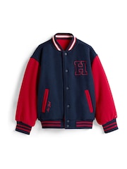 Tommy Hilfiger Blue Reversible Wool Blend Relaxed Bomber Jacket - Image 5 of 6