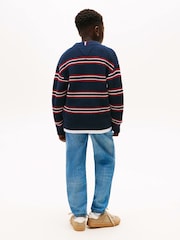 Tommy Hilfiger Blue Cardigan Stitch Crew Neck Jumper - Image 2 of 5