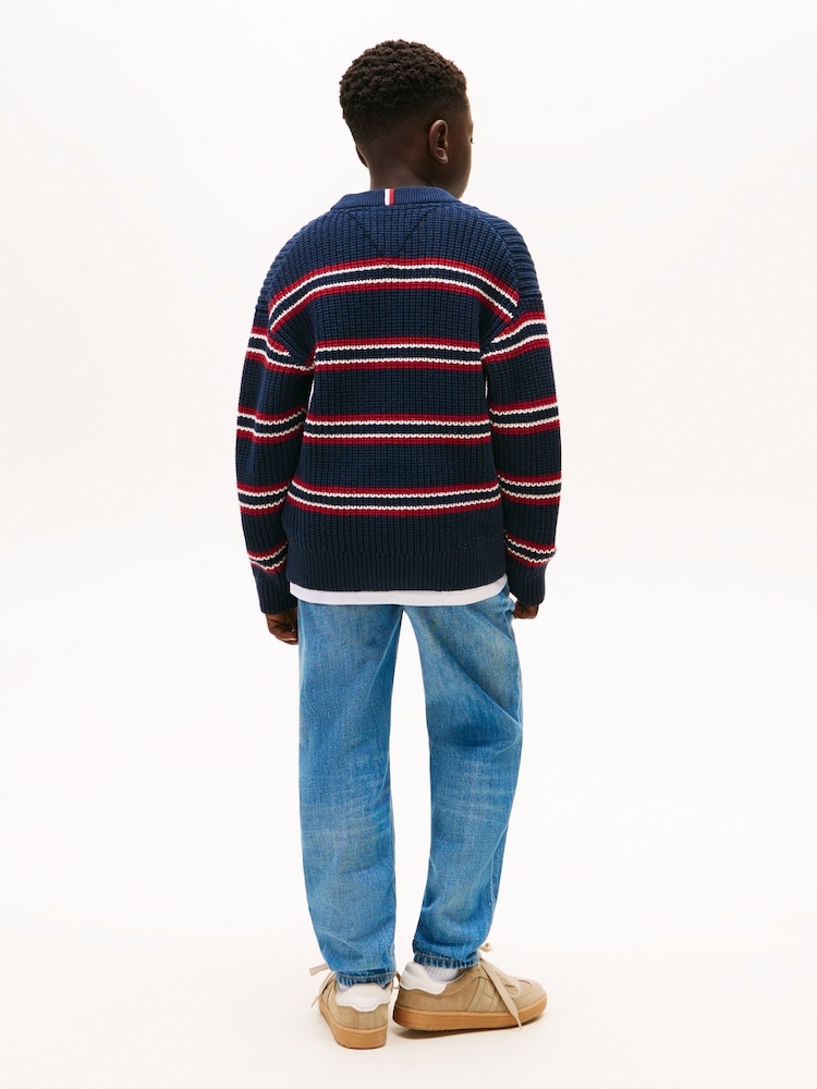 Tommy Hilfiger Blue Cardigan Stitch Crew Neck Jumper - Image 2 of 5