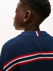 Tommy Hilfiger Blue Cardigan Stitch Crew Neck Jumper - Image 4 of 5