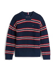 Tommy Hilfiger Blue Cardigan Stitch Crew Neck Jumper - Image 5 of 5