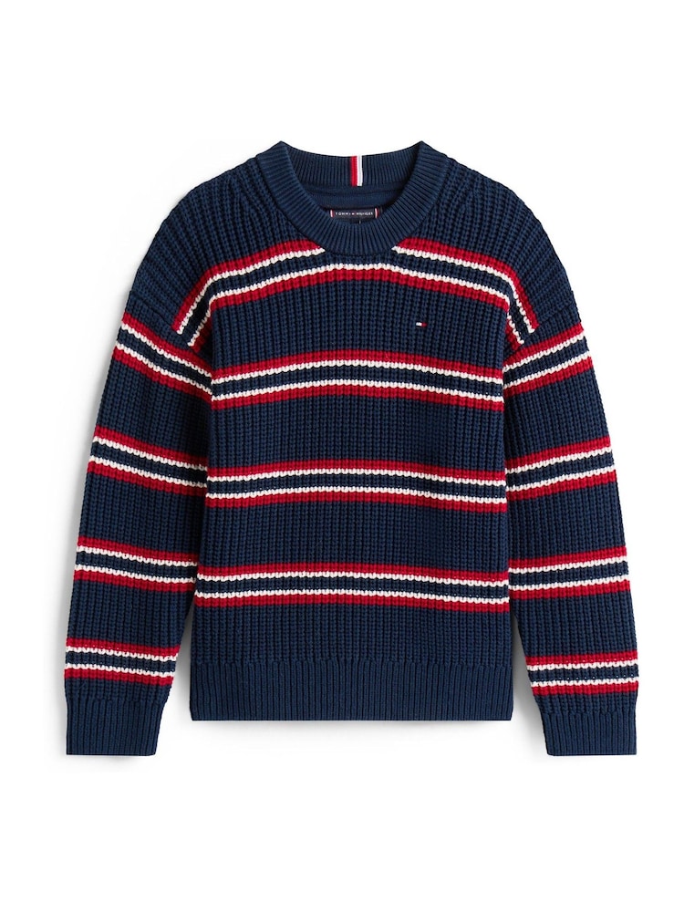 Tommy Hilfiger Blue Cardigan Stitch Crew Neck Jumper - Image 5 of 5