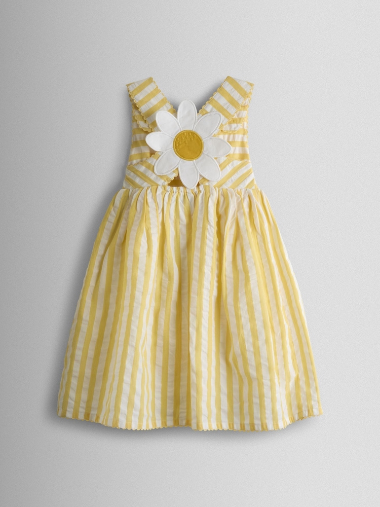 JoJo Maman Bébé Yellow Cross Back Applique Sun Dress - Image 2 of 4