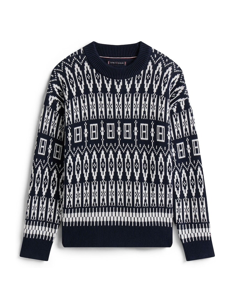 Tommy Hilfiger Blue Fair Isle Crew Neck Jumper - Image 5 of 5 Tommy Hilfiger Blue Fair Isle Crew Neck Jumper - Image 5 of 5