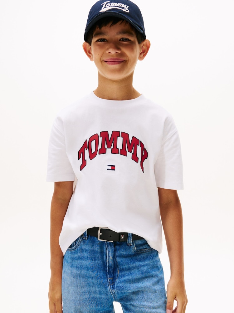 Tommy Hilfiger White Varsity Logo Crew Neck T-Shirt - Image 1 of 5 Tommy Hilfiger White Varsity Logo Crew Neck T-Shirt - Image 1 of 5