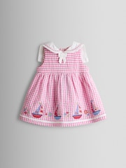 JoJo Maman Bébé Pink Gingham Nautical Embroidered Sailor Baby Dress - Image 2 of 7