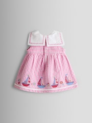 JoJo Maman Bébé Pink Gingham Nautical Embroidered Sailor Baby Dress - Image 3 of 7