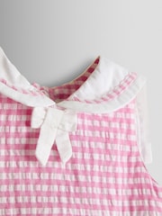 JoJo Maman Bébé Pink Gingham Nautical Embroidered Sailor Baby Dress - Image 6 of 7