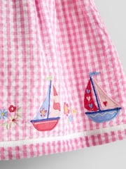 JoJo Maman Bébé Pink Gingham Nautical Embroidered Sailor Baby Dress - Image 7 of 7