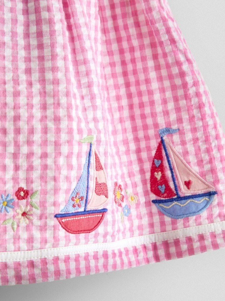JoJo Maman Bébé Pink Gingham Nautical Embroidered Sailor Baby Dress - Image 7 of 7