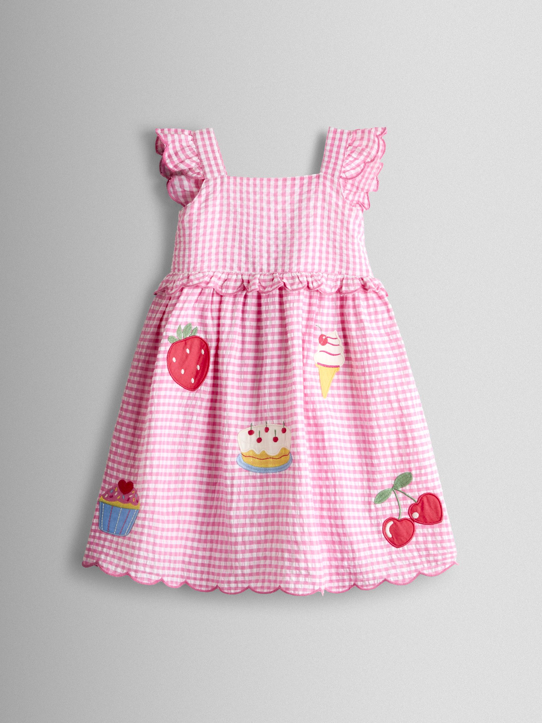 Jojo Maman Bébé Women's Pink Gingham Frill Shoulder Picnic Sundress