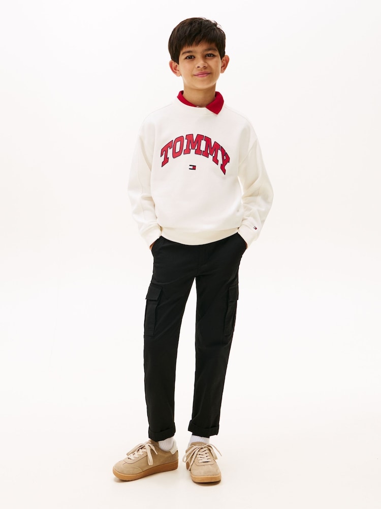 Tommy Hilfiger White Varsity Logo Print Crew Neck Sweattop - Image 2 of 5 Tommy Hilfiger White Varsity Logo Print Crew Neck Sweattop - Image 2 of 5