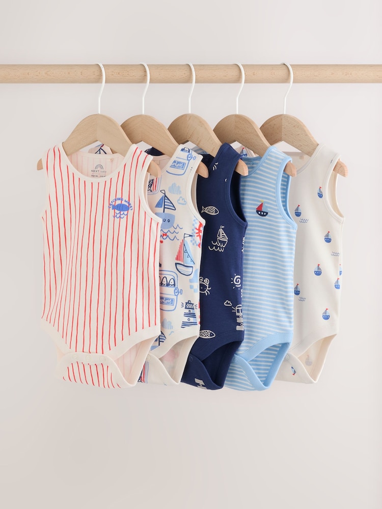 Navy/Red Stripe Baby Bodysuits 5 Pack - Image 1 of 11 Navy/Red Stripe Baby Bodysuits 5 Pack - Image 1 of 11