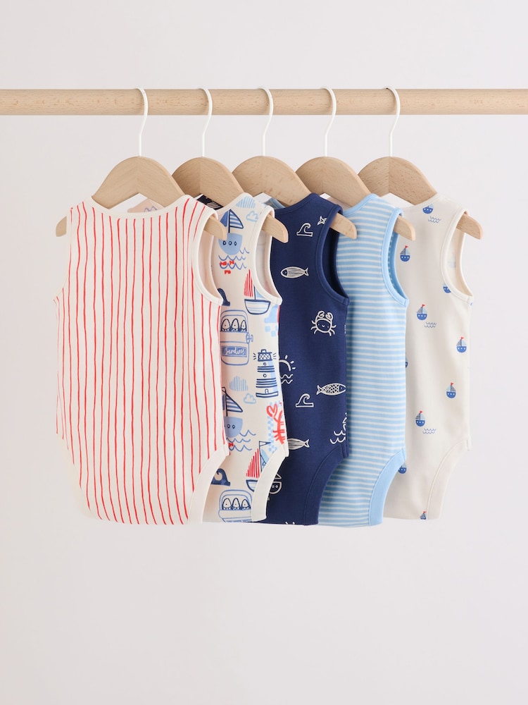 Navy/Red Stripe Baby Bodysuits 5 Pack - Image 2 of 11 Navy/Red Stripe Baby Bodysuits 5 Pack - Image 2 of 11