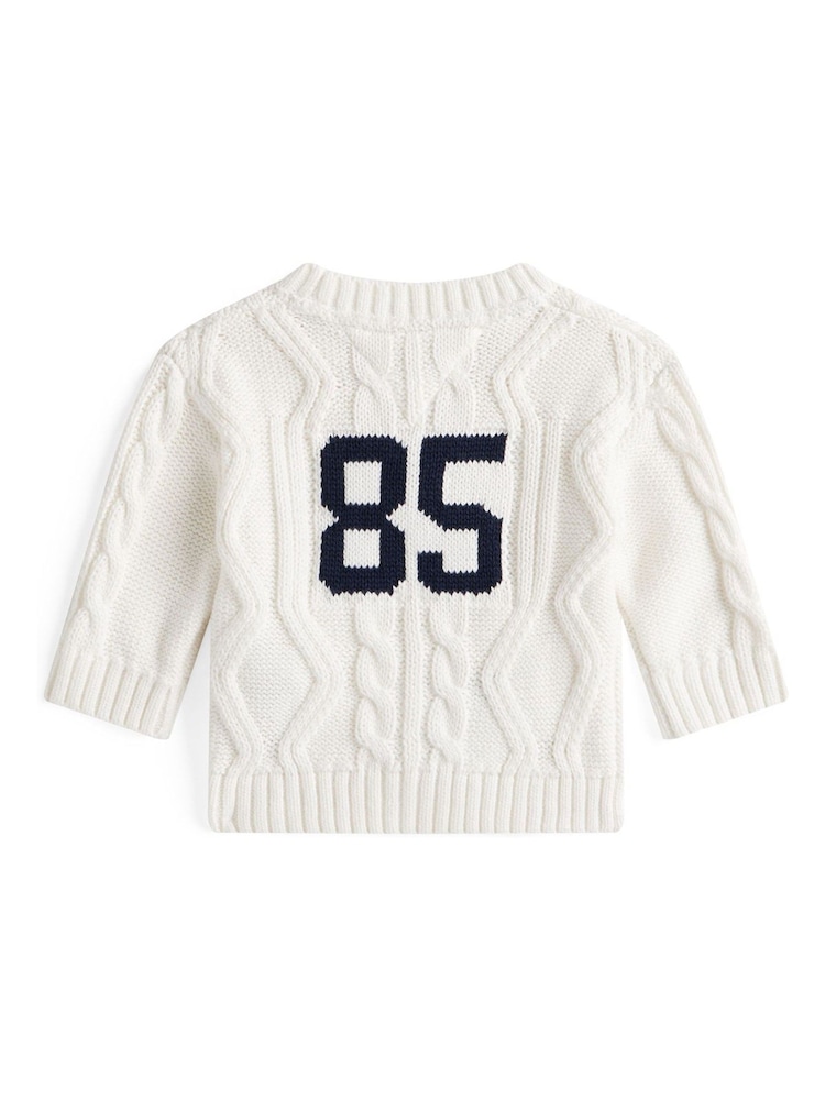 Tommy Hilfiger White Intarsia Back Logo Mixed Knit Cardigan - Image 2 of 2