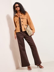 Friends Like These Brown Tan Faux Suede Pocket Front Button Jacket - Image 1 of 3