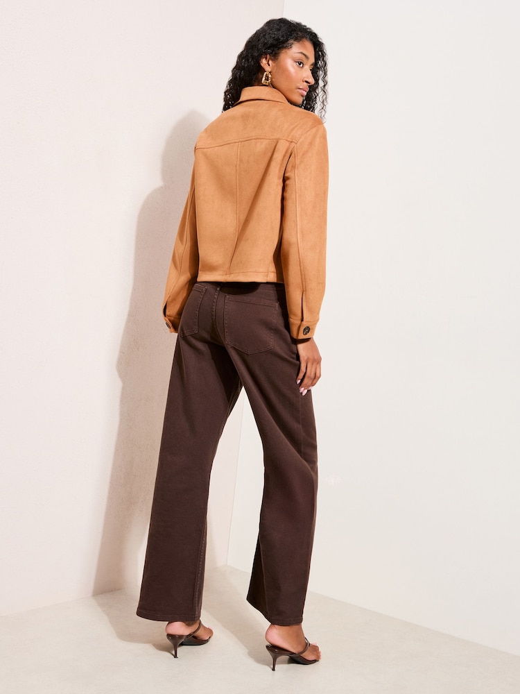Friends Like These Brown Tan Faux Suede Pocket Front Button Jacket - Image 3 of 3