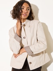 Friends Like These Stone Mid Length Collared Coat With Check Lining - Image 3 of 4
