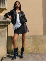 Friends Like These Black Faux Leather Collarless Bubble Hem Jacket - Image 3 of 4