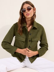 Friends Like These Khaki Green Faux Suede Pocket Front Button Jacket - Image 1 of 5