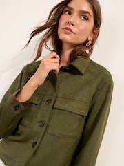 Friends Like These Khaki Green Faux Suede Pocket Front Button Jacket - Image 4 of 5