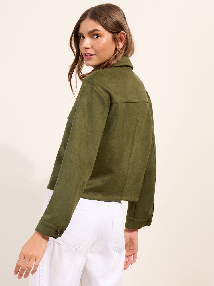 Friends Like These Khaki Green Faux Suede Pocket Front Button Jacket - Image 5 of 5