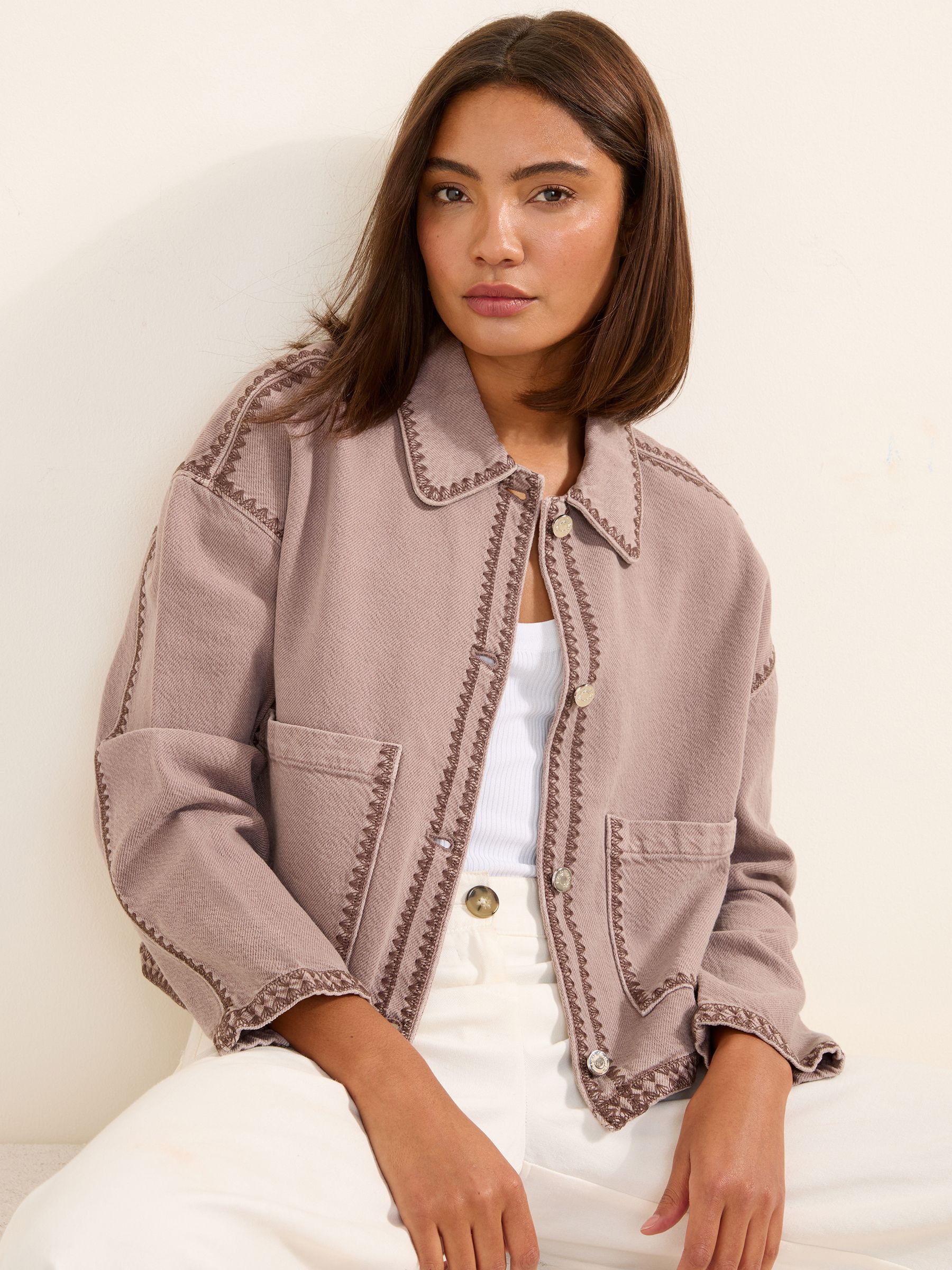 Buy Friends Like These Lilac Short Collared Stitch Detail Denim