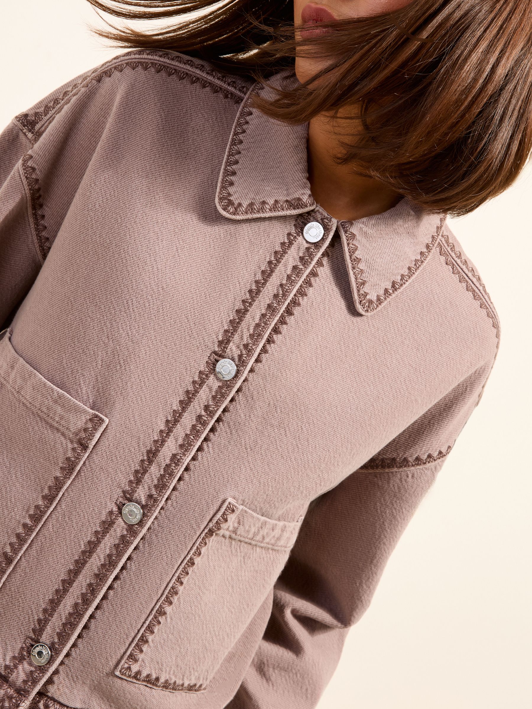 Buy Friends Like These Lilac Short Collared Stitch Detail Denim