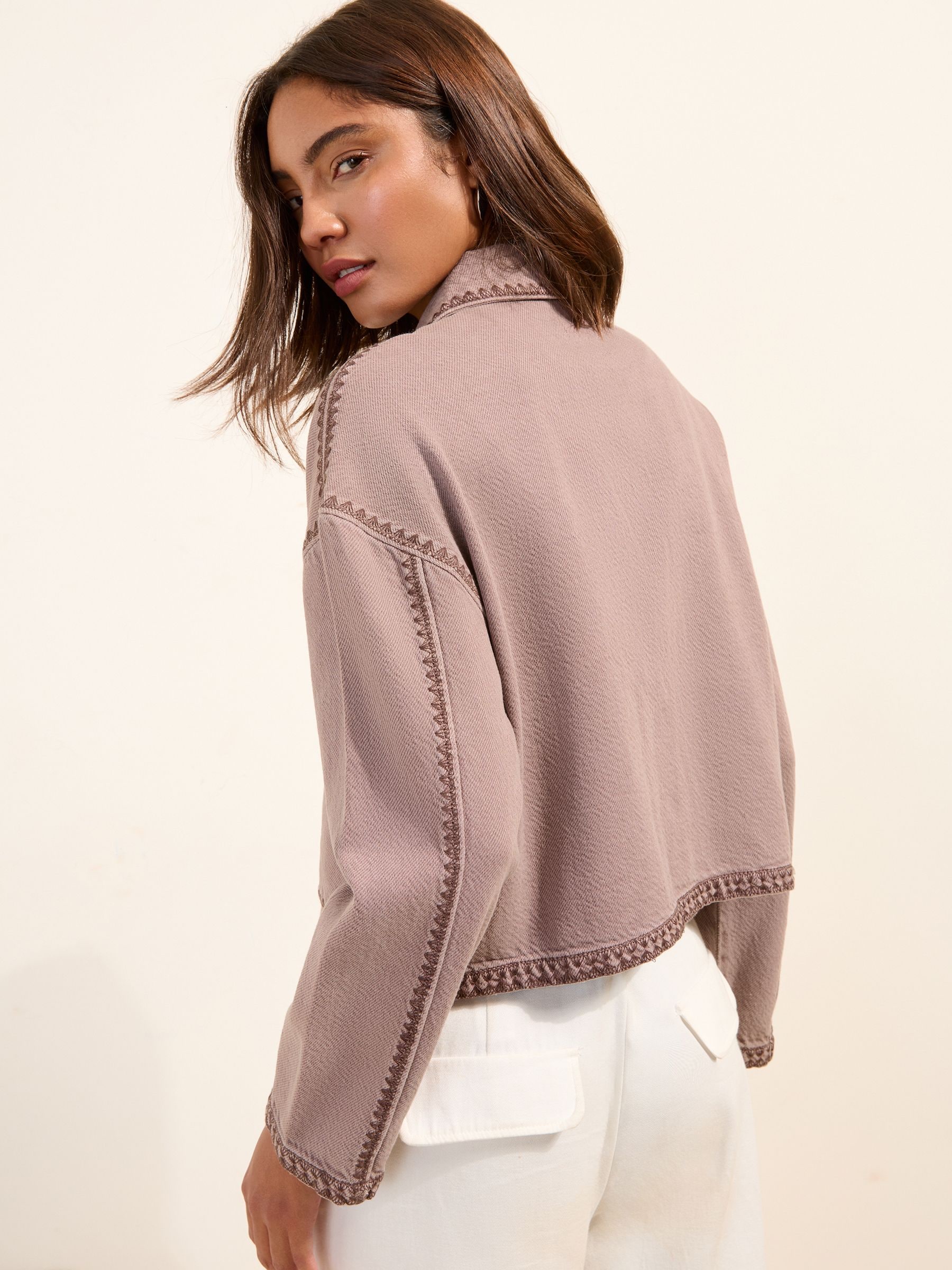 Buy Friends Like These Lilac Short Collared Stitch Detail Denim
