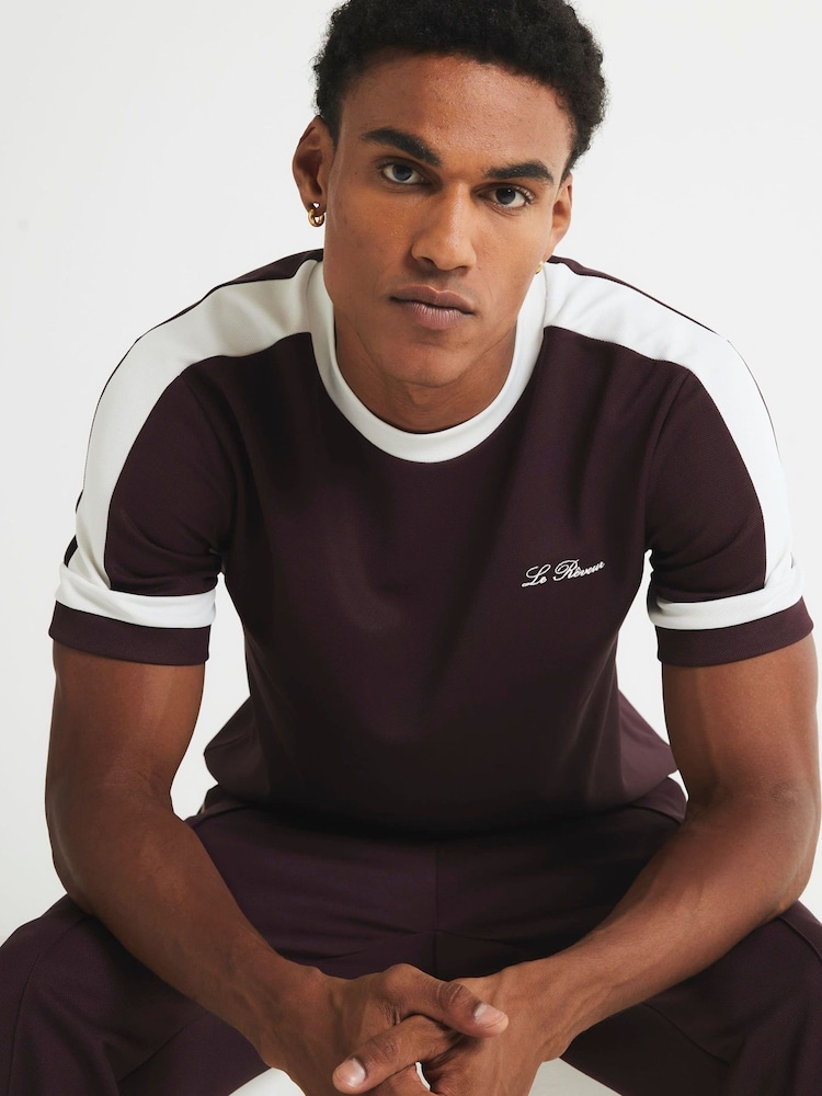 River Island Purple Slim Fit Pique Blocked T-Shirt - Image 1 of 4