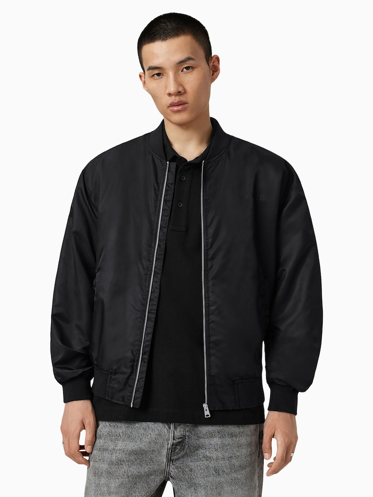 AllSaints Black Future Bomber Jacket - Image 1 of 9