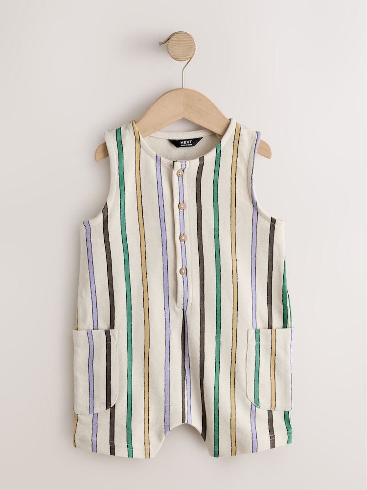Multi Striped Textured Cotton Romper (3mths-7yrs) - Image 1 of 4