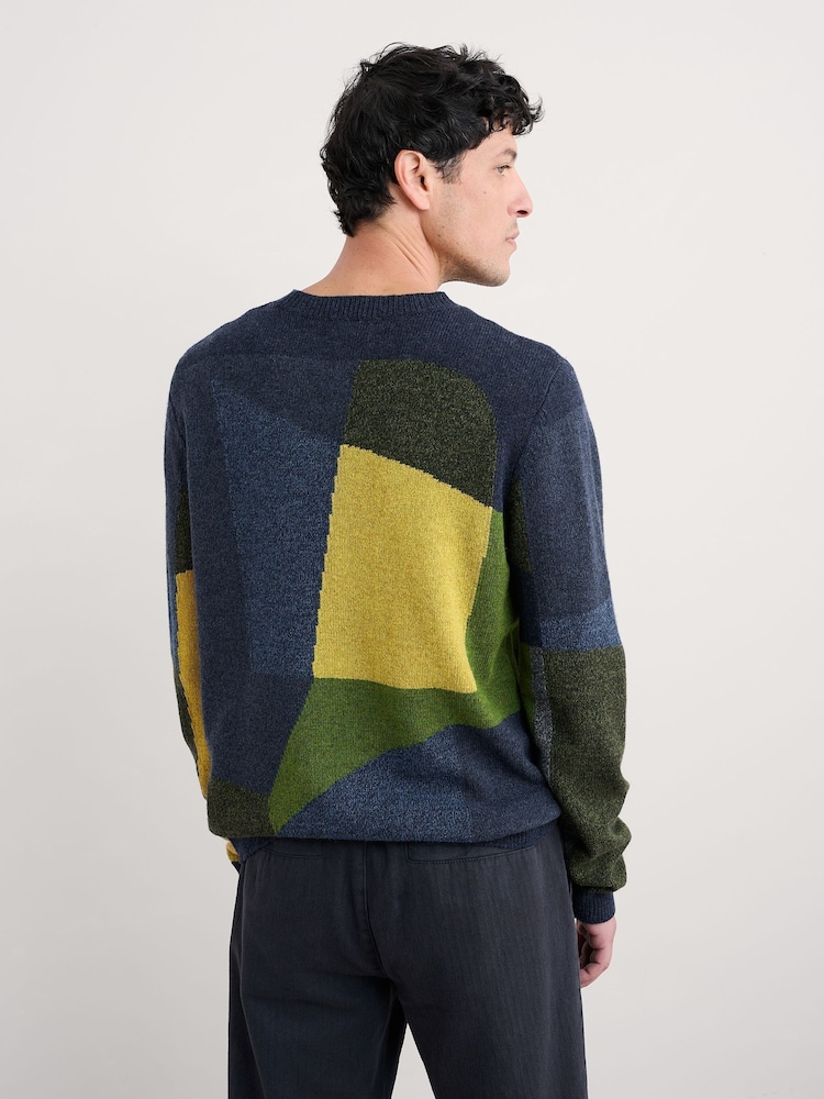 Seasalt Cornwall Blue Mens Carn Gloose Crew Neck Jumper - Image 2 of 5