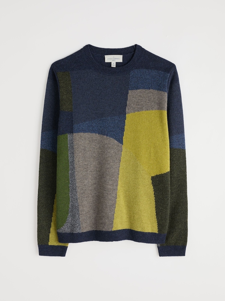 Seasalt Cornwall Blue Mens Carn Gloose Crew Neck Jumper - Image 5 of 5