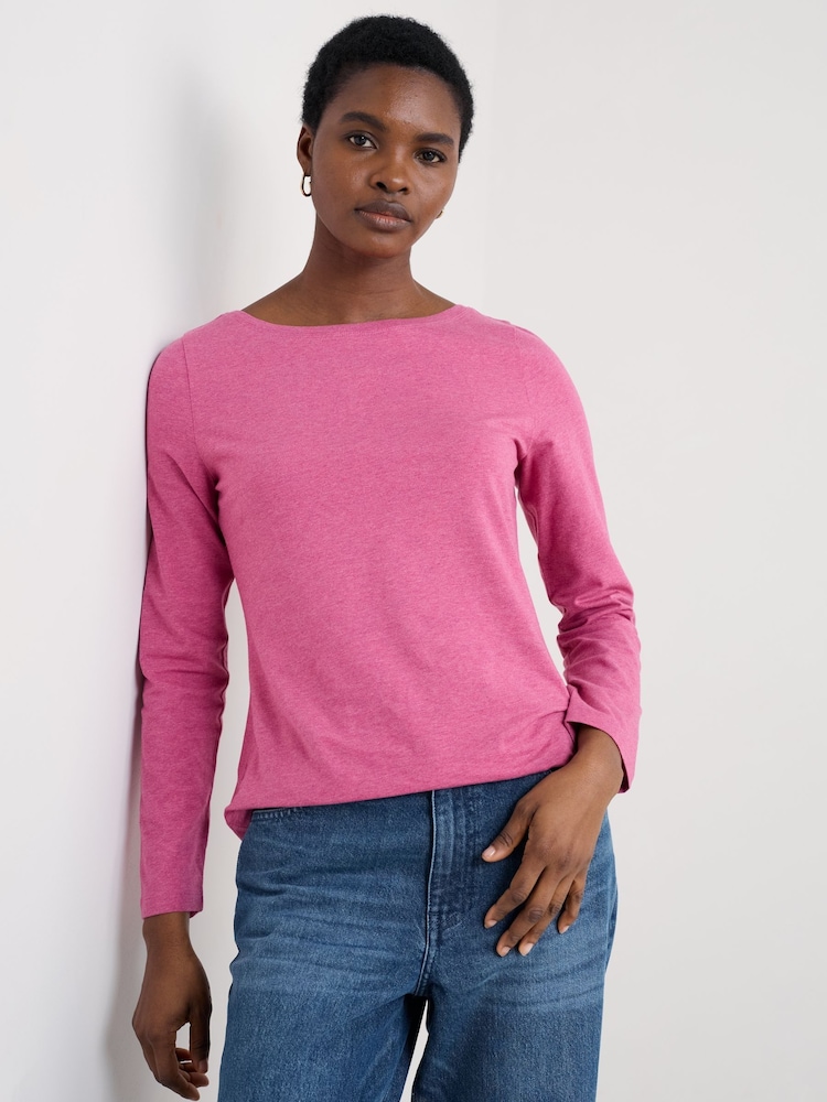 Seasalt Cornwall Pink Easel Long Sleeve Top in Cotton Jersey - Image 1 of 5