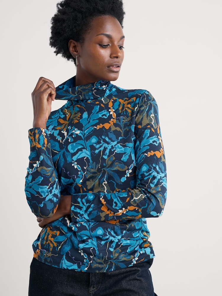 Seasalt Cornwall Blue Landing Roll Neck Top in Cotton - Image 2 of 5