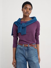 Seasalt Cornwall Purple Easel Long Sleeve Top in Cotton Jersey - Image 1 of 5