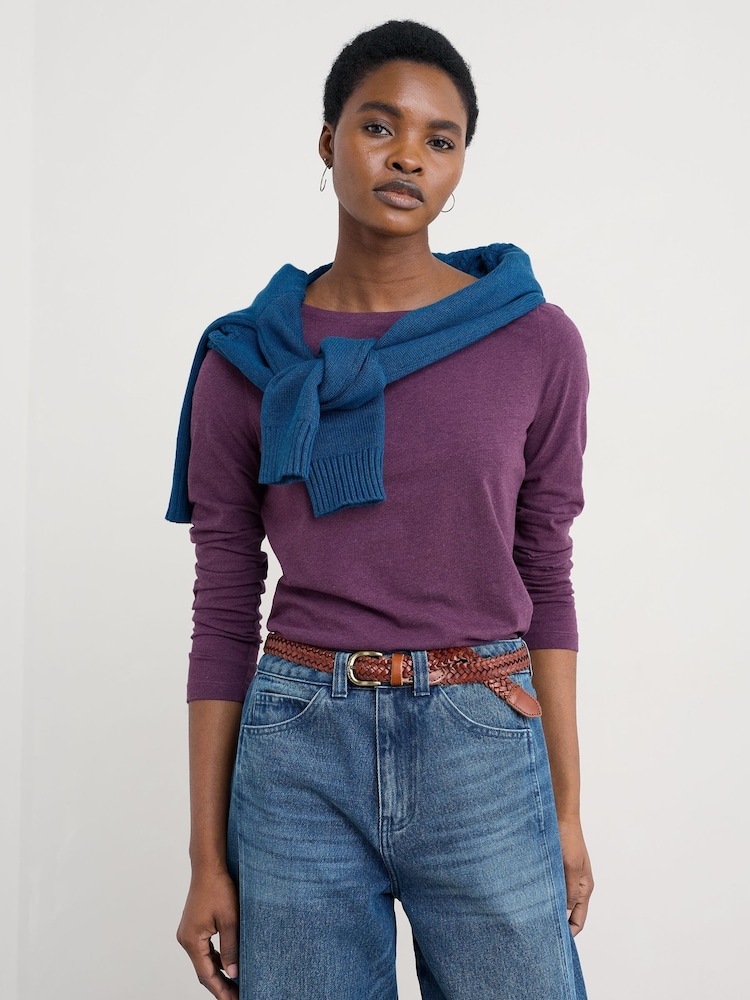 Seasalt Cornwall Purple Easel Long Sleeve Top in Cotton Jersey - Image 1 of 5