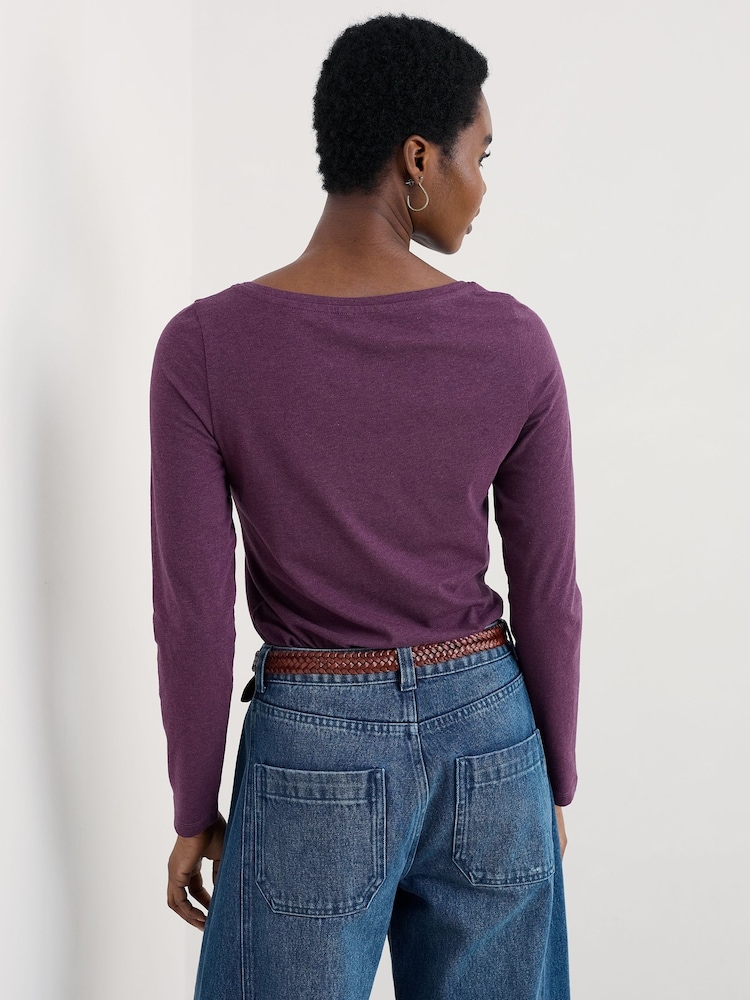 Seasalt Cornwall Purple Easel Long Sleeve Top in Cotton Jersey - Image 2 of 5