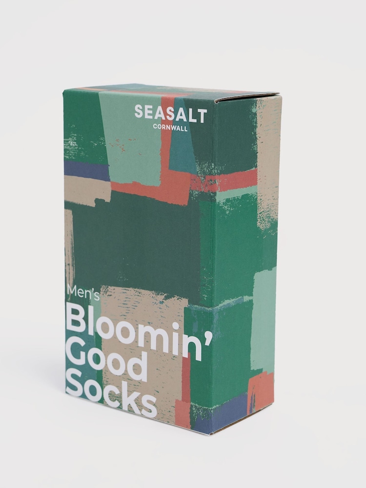 Seasalt Cornwall Blue Gift Box of 3 Mens Bloomin' Good Socks - Image 2 of 3