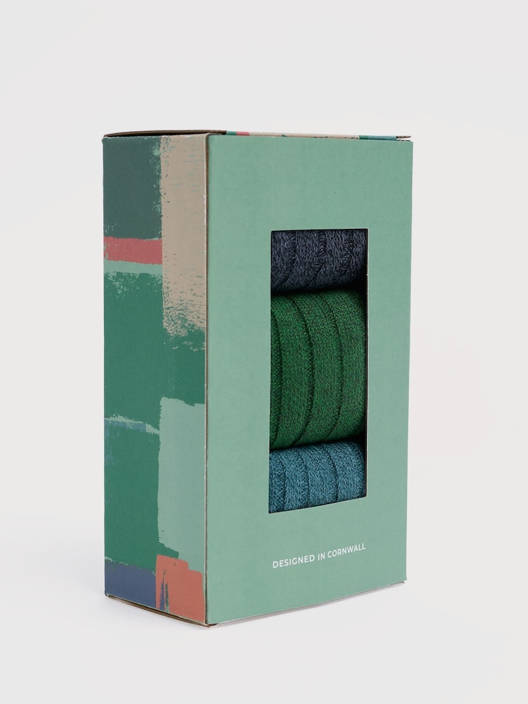 Seasalt Cornwall Blue Gift Box of 3 Mens Bloomin' Good Socks - Image 3 of 3
