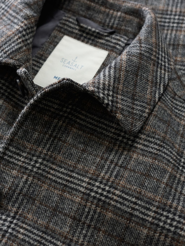 Seasalt Cornwall Grey Men's Rowlocks Check Coat - Image 9 of 9
