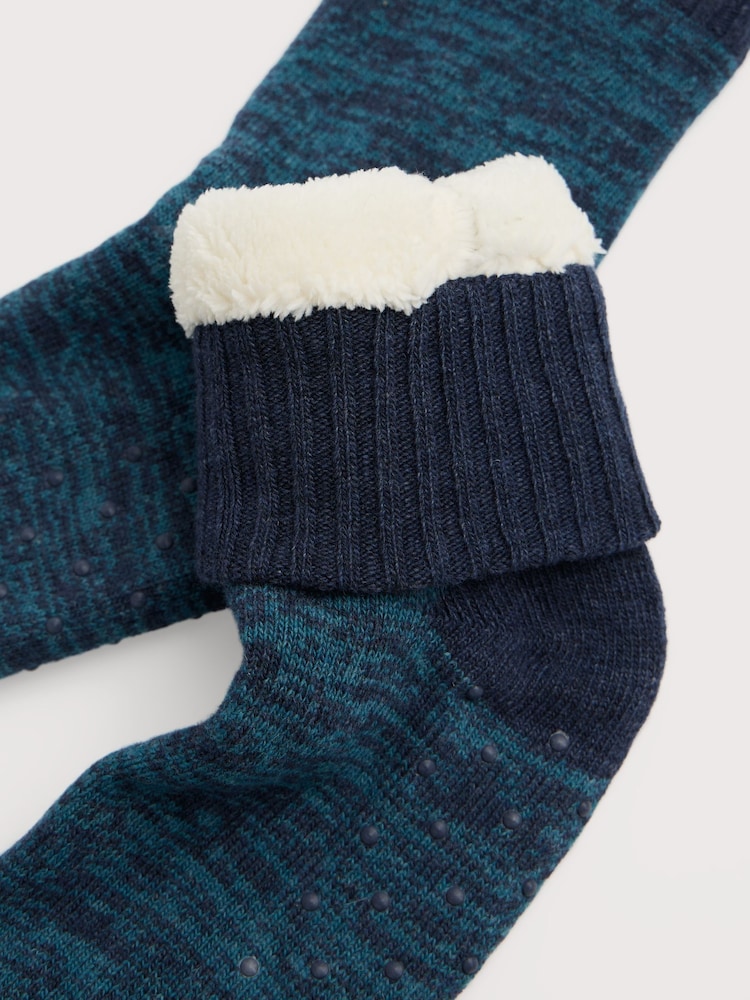 Seasalt Cornwall Blue Teal Mens Knitted House Socks - Image 2 of 2