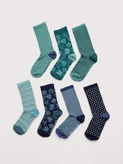 Seasalt Cornwall Blue Teal Gift Box of 7 Womens Blue Sailor Socks - Image 1 of 2