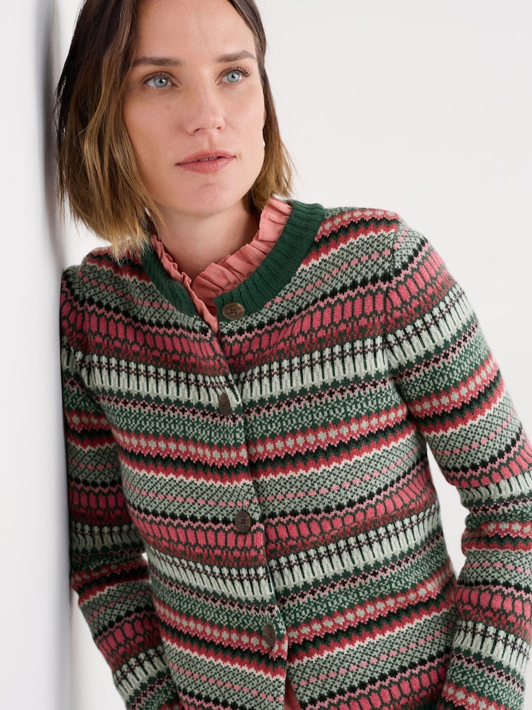 Seasalt Cornwall Green Percella Cove Fair Isle Cardigan - Image 2 of 5