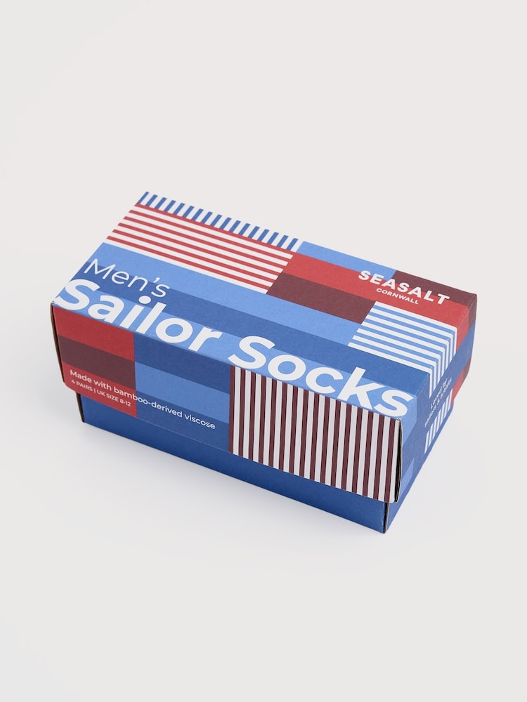Seasalt Cornwall Blue Marl Gift Box of 4 Mens Sailor Socks - Image 2 of 3