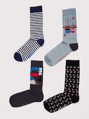 Seasalt Cornwall Blue Gift Box of 4 Mens Boat Sailor Socks - Image 1 of 3