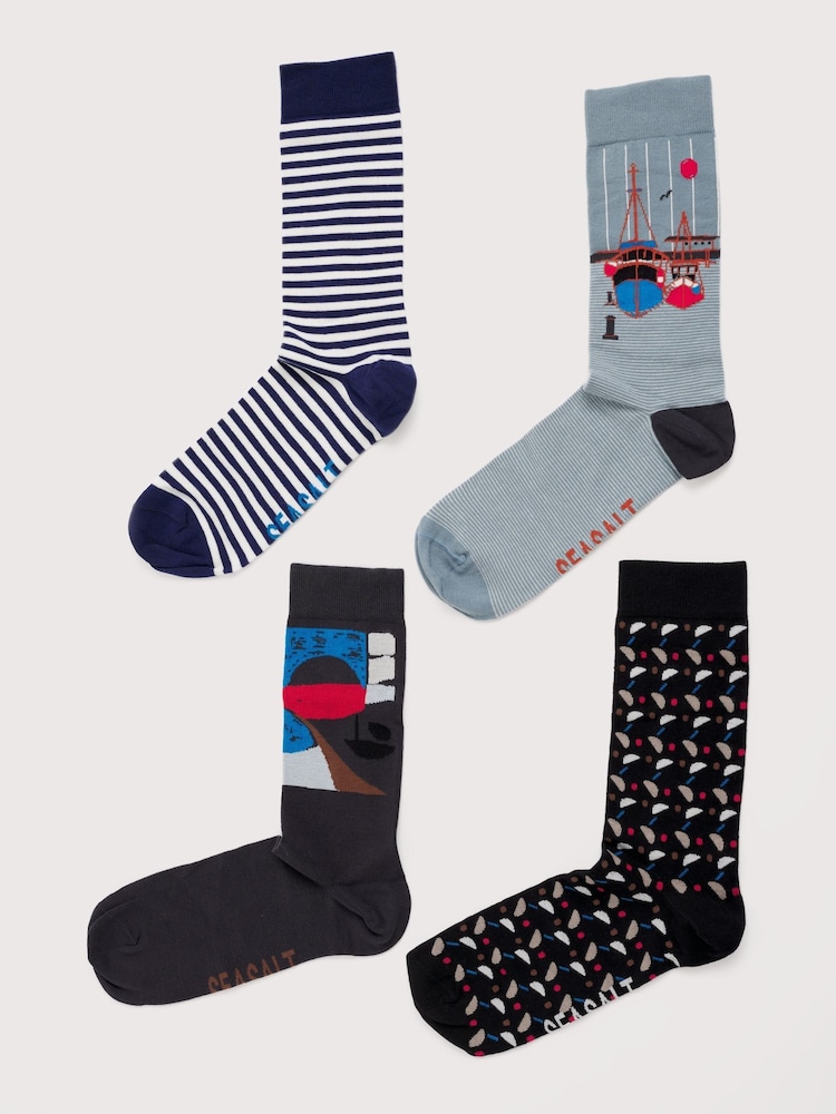 Seasalt Cornwall Blue Gift Box of 4 Mens Boat Sailor Socks - Image 1 of 3